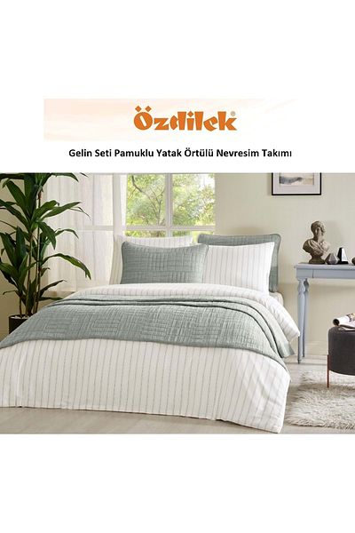 Özdilek Ozdilek Line 7 Piece Bridal Set with Bedspread (Cotton) - Khaki