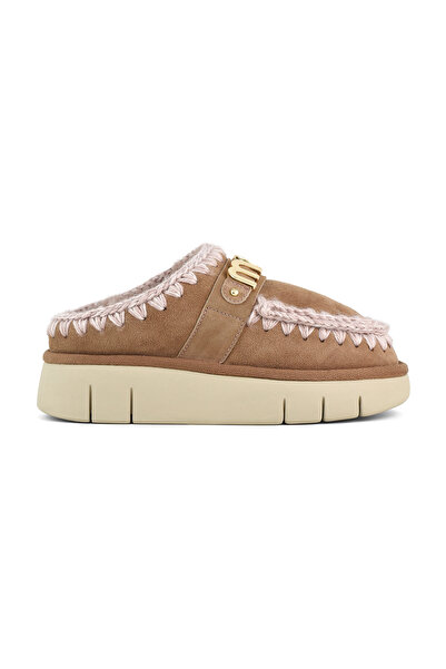 Mou Women / Girls Slippers / Slippers (Home) Mu.Fw531001A Pkbro Mou Bounce Clog Metal Logo Beige Suede