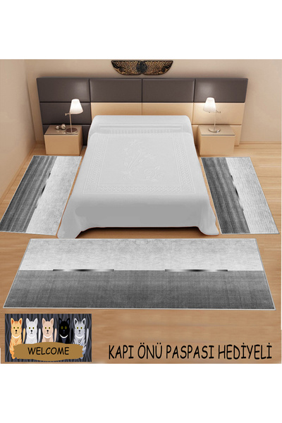 stylehome DİJİTAL BASKILI MAKİNADA YIKANABİLİR 3'LÜ YATAK ODASI HALISI ( 2 AD...