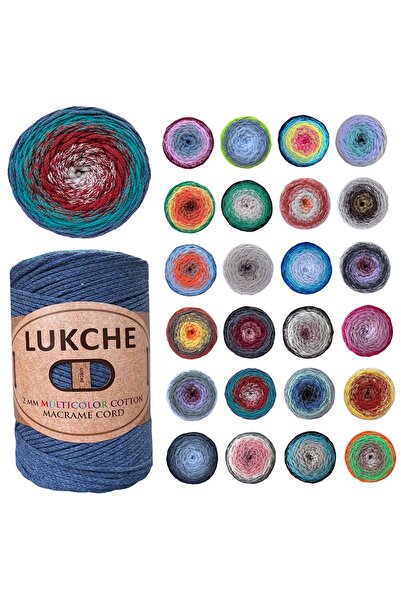 LUKCHE Renkli Premium Pamuk Makrome İpi (2 mm - 225 mt - 250 gr) Çanta Ipi Su...