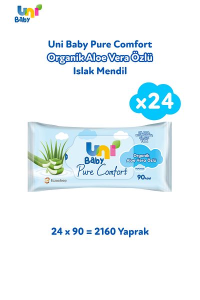 Uni Baby Pure Comfort Aloe Vera Extract Wet Wipes 90 Pieces x 24 Pieces