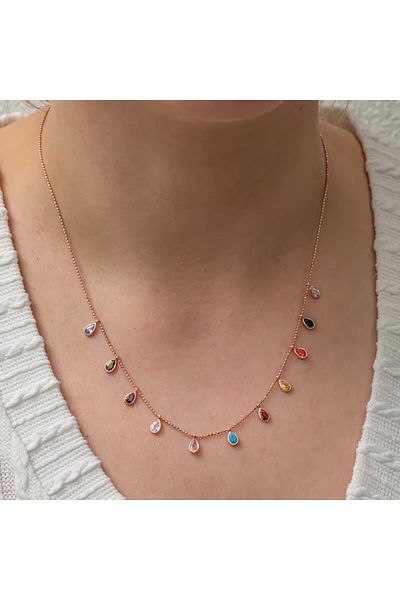 Skygo Silver Colored Lucky Women's Necklace with Drop Stone Detail