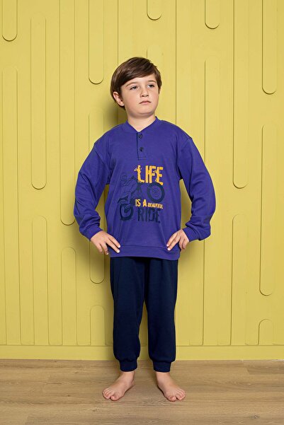 GUAVA+ Komplet pidžama za dečake sa dugim rukavima, otisnutim tekstom i kopča...