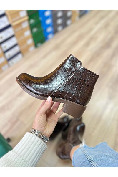 New Optimal Cizme scurte de damă cu fermoar și model crocodil