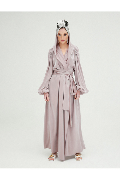 BERRENstudio Dihya Kadın Kaftan Bağlama Detaylı Parlak Kumaşlı Kadın Tesettür...