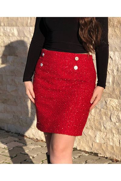 SEVENLINE Women's Gold Buttoned Glitter Tweed Skirt