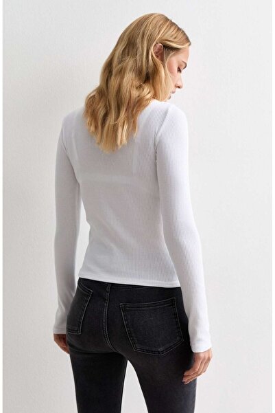 Rooted Γυναικείο μακρυμάνικο, μπλούζα με βαθύ λαιμό πισίνας, ύφασμα καμιζόλ με ραβδώσεις