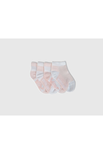 United Colors of Benetton Baby Light Pink Six Logo Embroidered 2-Piece Socks Set