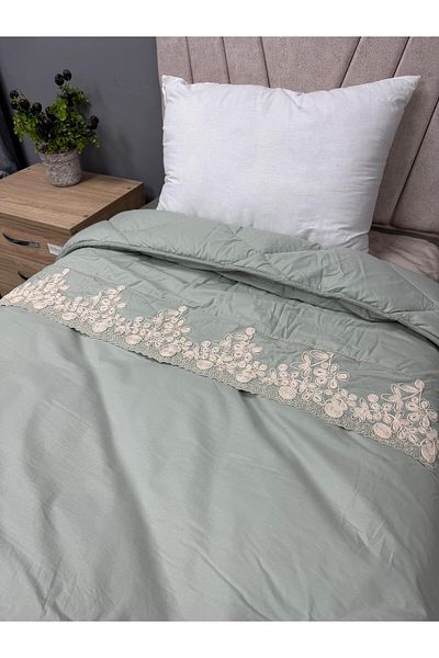 Clasy Green Plain Pattern - 100% Cotton Ranforce Double Sided Quilted Quilt V5 Double