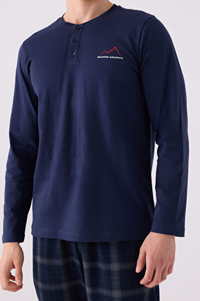 Arnetta Men's Navy Blue Long Sleeve Pajama Set