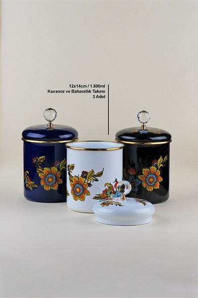 Glore Lorena Enameled 3-Piece Jar - Spice Holder Set