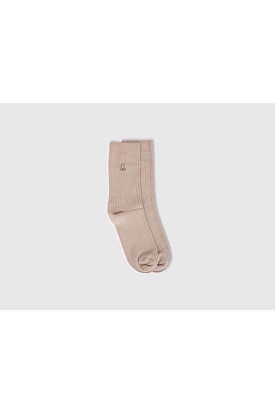 United Colors of Benetton Șosete lungi brodate cu logo unisex, pudră vâscoasă