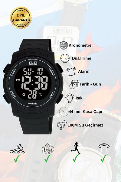 Q&Q Silicone Band Men's Wrist Watch with Digital Stopwatch Calendar
