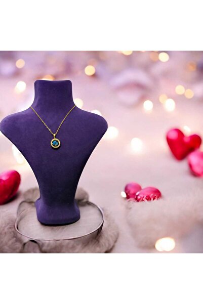 feyza collection قلادة من الفولاذ الذهبي المقاوم للتشوه من حجر الزركون الأزرق اللانهائي Galaxy 316L