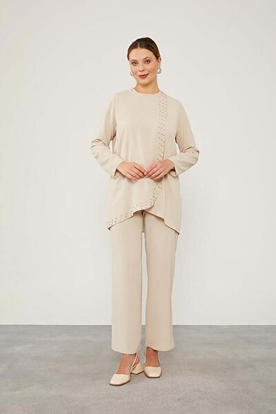 Levidor İşlemeli İkili Takım - Latte