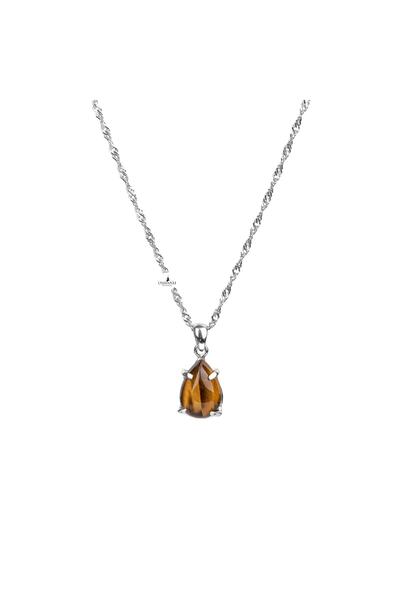 OSMANLI DOĞAL TAŞ Kaplan Gözü Doğal Taş Gümüş Damla Kolye