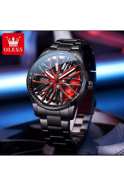 OLEVS Waterproof Stylish Rim Sports Car Model Rotating Men's Wristwatch Inner Dial Red Color