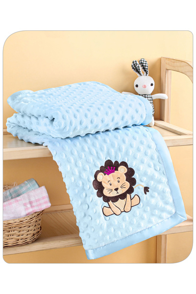 Babyhug Velvet Lion Embroidered Bubble Blanket - Blue