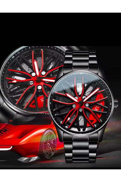 OLEVS Waterproof Stylish Rim Sports Car Model Rotating Men's Wristwatch Inner Dial Red Color