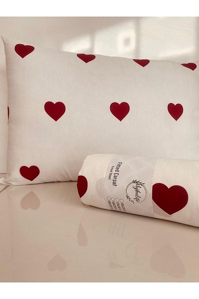 uykulife home collection Uykulife Heart Patterned Single Elastic Sheet Set