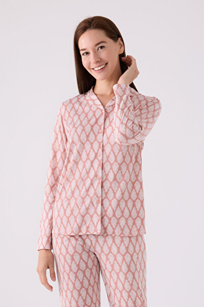 Arnetta Retro Pink Women's Pajama Set - Long Sleeve, Button and Pocket
