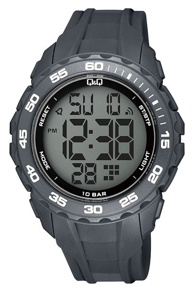 Q&Q Silicone Band Men's Wrist Watch with Digital Stopwatch Calendar