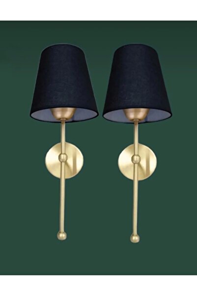 Buiva Modern Tasarım 2 ADET Eskitme Gold Aplik Siyah Abajur Elektrikli Çalışır
