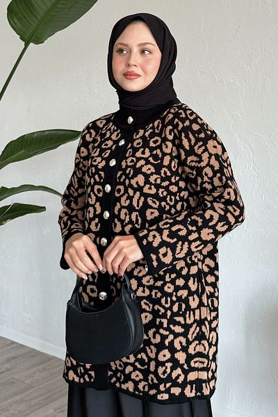 InStyle سترة الجمل بأزرار بنمط الفهد