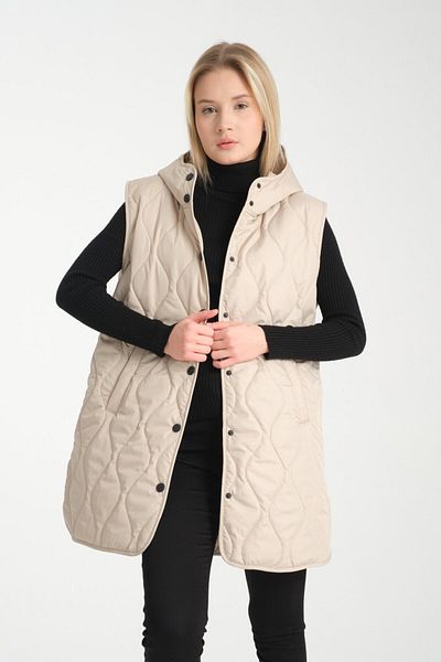Wise Women's Hooded Oversize Quilted Fabric Chain Patterned Vest