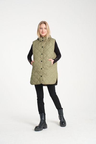Wise Women's Hooded Oversize Quilted Fabric Slit Vest
