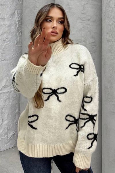Ded COLLECTION Pulover de damă cu model cu panglică, cu gât țesut, cu textura moale