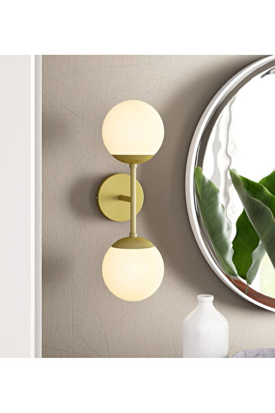 Buiva Modern Tasarım Beyaz Opal Camlı Pilli Aplik Aç Kapa Butonlu Tak Çalıştır Kablosuz Eskitme Gold