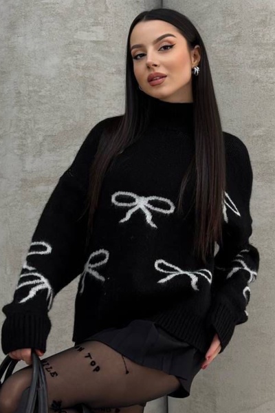 Ded COLLECTION Pulover de damă cu model cu panglică, cu gât țesut, cu textura moale