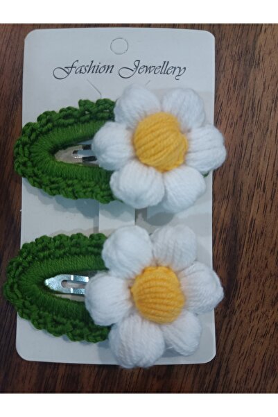 Handmade Örgü Papatya Toka 2'li çıt çıt