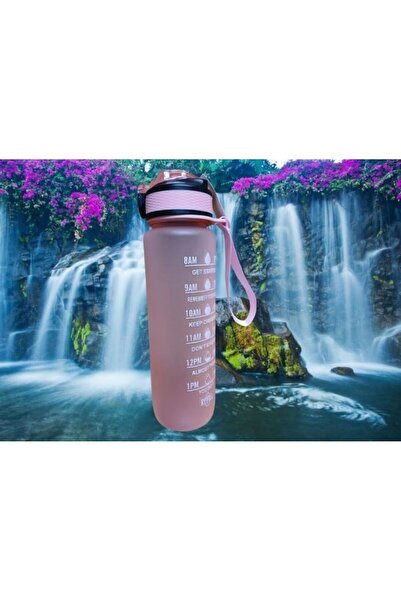 Dükkanönü Pembe Renkli Kilitli Sızdırmaz Kapaklı Pipetli Matara Kayışlı ve Motivasyon Yazılı Matara 1 Litre