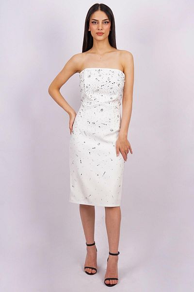 SpringStore Rochie de seară scurtă, albă, fără bretele