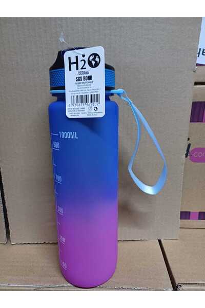 Dükkanönü Purple Blue Lockable Leak Proof Lid Flask with Straw and Motivational Lettering Flask 1 Liter