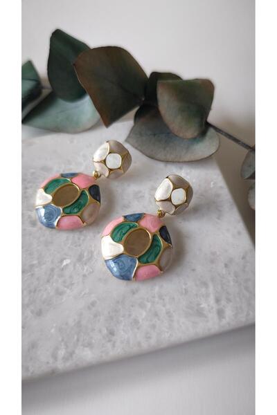 VOBEEYKU أقراط متدلية ملونة بحافة ذهبية