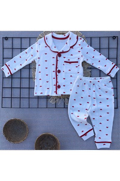 tinitins Baby Girl Female Child Heart Print Collar Pajamas Set