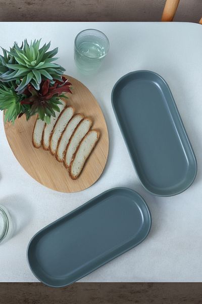 Keramika 26 cm Matte Green Noyan Boat Plate - 2 Pieces 322