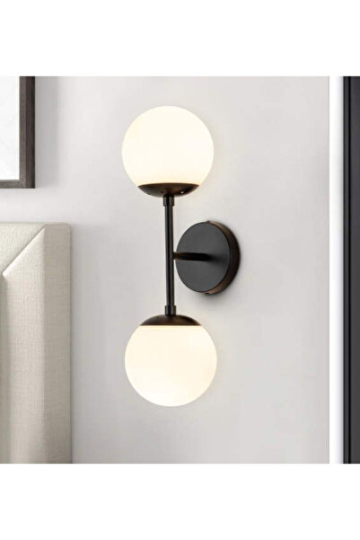 Buiva Modern Tasarım Beyaz Opal Camlı Pilli Aplik Aç Kapa Butonlu Tak Çalıştır Kablosuz Siyah