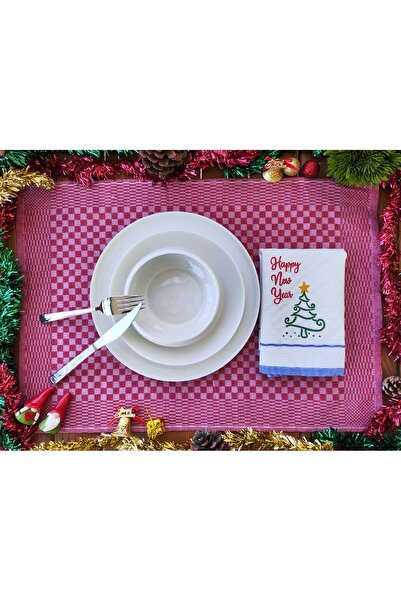 serelya Yılbaşı Temalı 40x60 Kırmızı Damalı 1adet-40x40 Yılbaşı Ağacı Peçete 1adet Yılbaşı Sunum Peçetesi