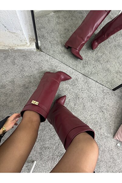 MYVOLANTE Volante Claret Red női sarkú csizma leggings részletekkel