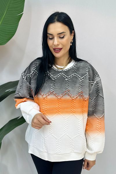 GÖKSEL Large Size White Stone Colored Sweatshirt