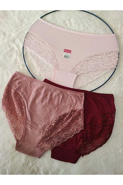 don & seza Large Size Ribbed Lace 3-Piece Bato Panties Set