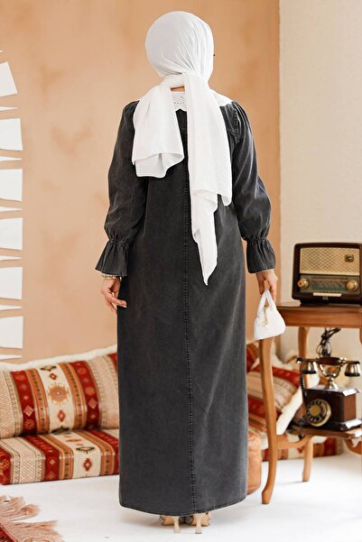 Neva Style Baby Collar Denim Anthracite Hijab Dress 19120Ant