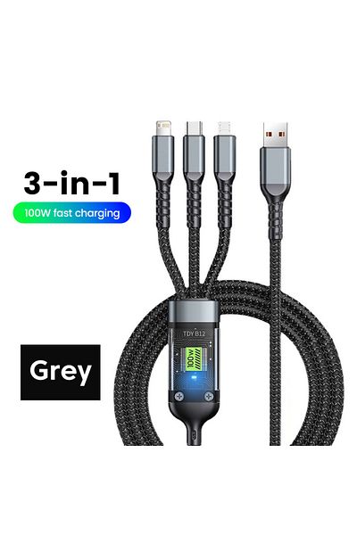 Choice Grey Grey 3-in-1 100w 5a Fast Charging Usb To Type-c Micro Fast Charger Cable For Iphone 14 13 Samsu