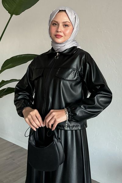 InStyle Black Leather Suit with Skirt and Jacket