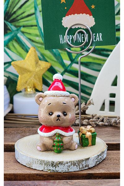 Rota Hediyelik Christmas Cute Wooden Note Holder - Bear Gift, Photo Holder, Office Decor
