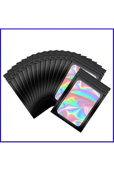 Choice 6x10cm Black 50pcsthick Smell Proof Mylar Bags Holographic Laser Color Plastic Packaging Pouch Jewel